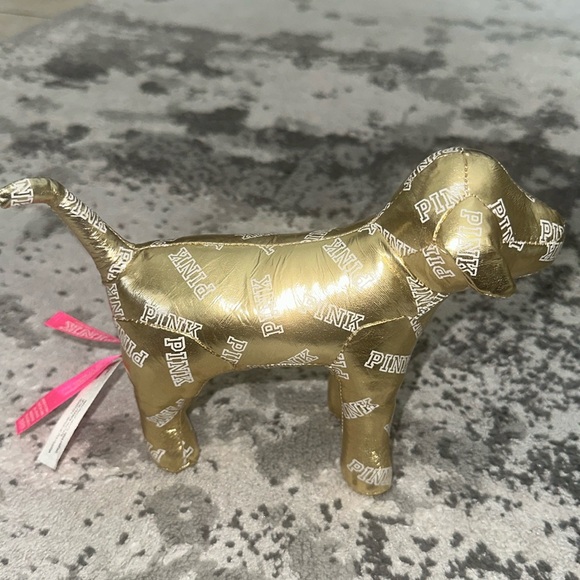 Pink Victoria secret gold metallic logo dog - Picture 1 of 4